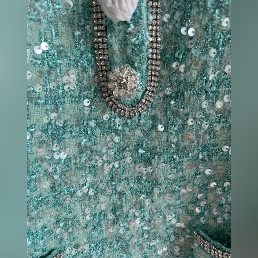 Self Portrait BLUE BOUCLE COLLARED MINI DRESS - Picture 3 of 3